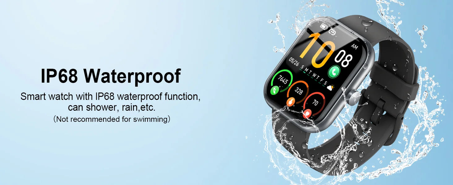 Smart Watch(Answer/Make Calls), 1.96" Smartwatches, Fitness Tracker, Sleep Monitor, Pedometer, 100+ Sport Modes, IP68 Waterproof
