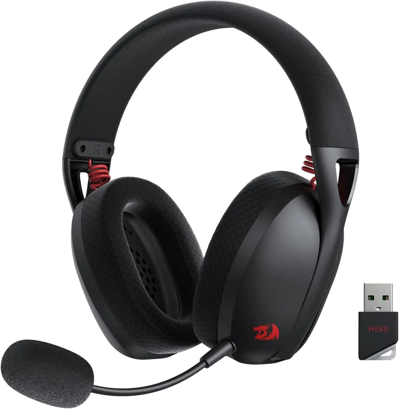 Auriculares inalámbricos Redragon H848 Bluetooth Gaming ligeros, sonido envolvente 7.1, controladores de 40 mm, micrófono desmontable, multiplataforma