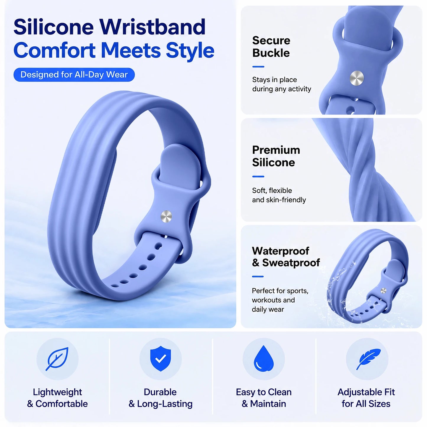 2Packs Replacement Strap,ElasticSilicone Loop Watch Band,Men Women Sport Daily Wear