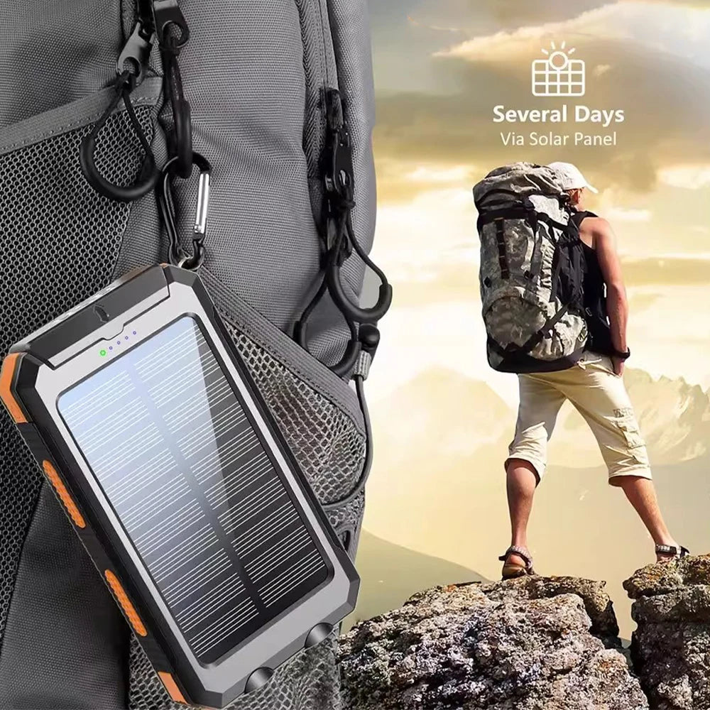 20000mAh Portable Solar Power Banks Outdoor Backup Power External Battery Pack with  LED Light Compass Powerbanks