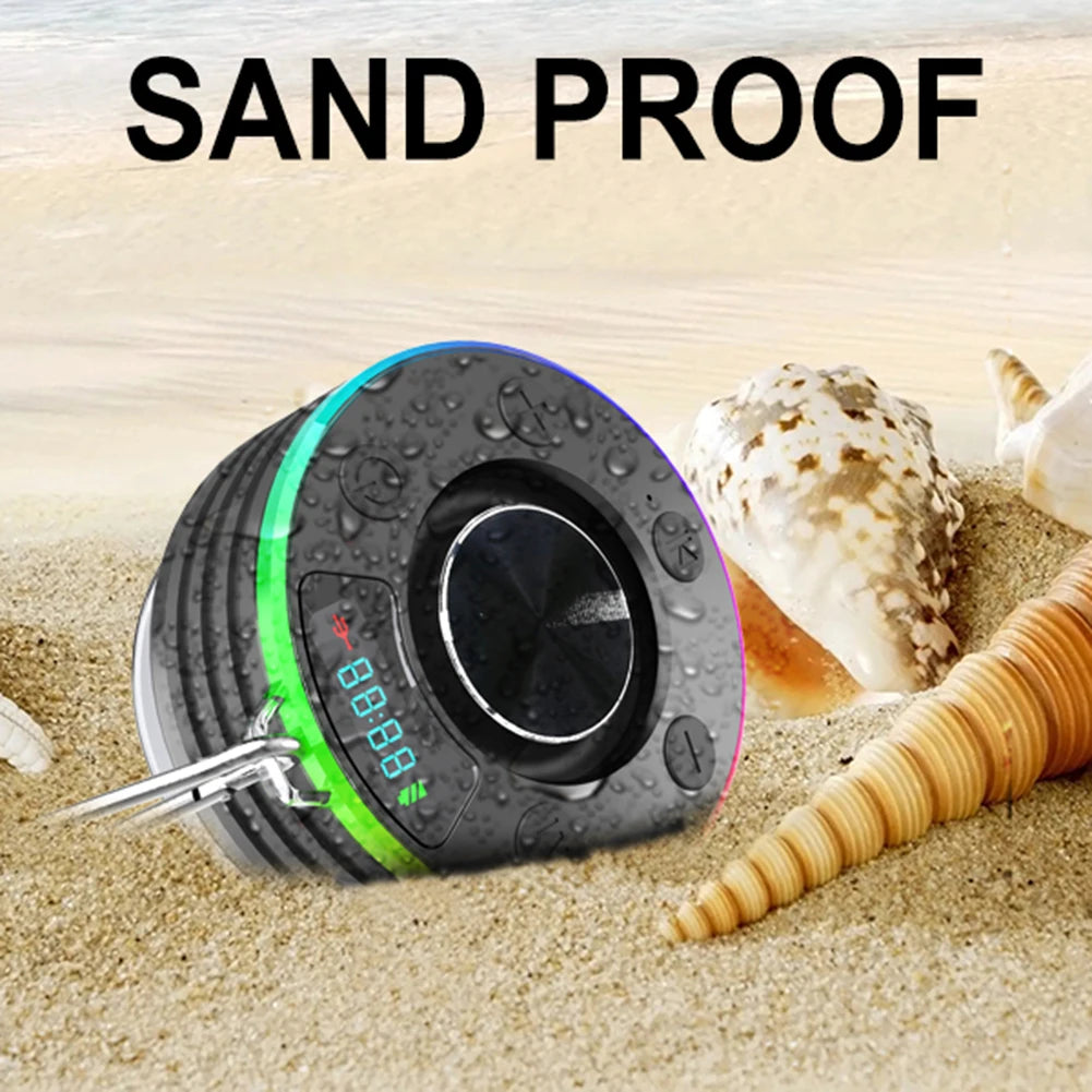 Bluetooth 5.3 Waterproof Shower Speaker with Suction Cup IPX7 for Beach Pool and Bathroom Use with FM Radio