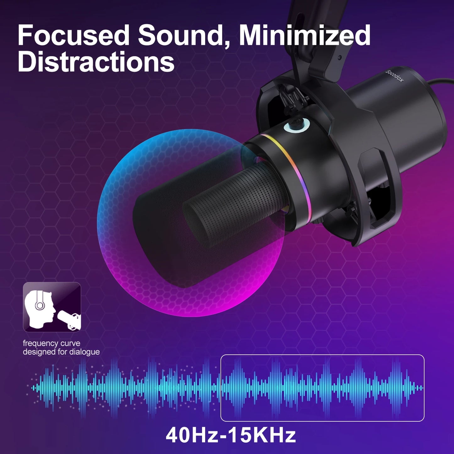 Kit de micrófono dinámico XLR/USB, micrófono de PC para streaming, podcasting, gaming, RGB, función de silencio y cancelación de ruido, volumen