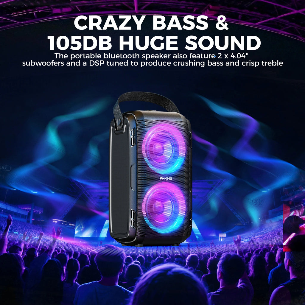 W-KING 180W Peak Party Large Bluetooth Speaker Bigest Boom Box Portable Wireless Removable Battery With Subwoofer USB Playback