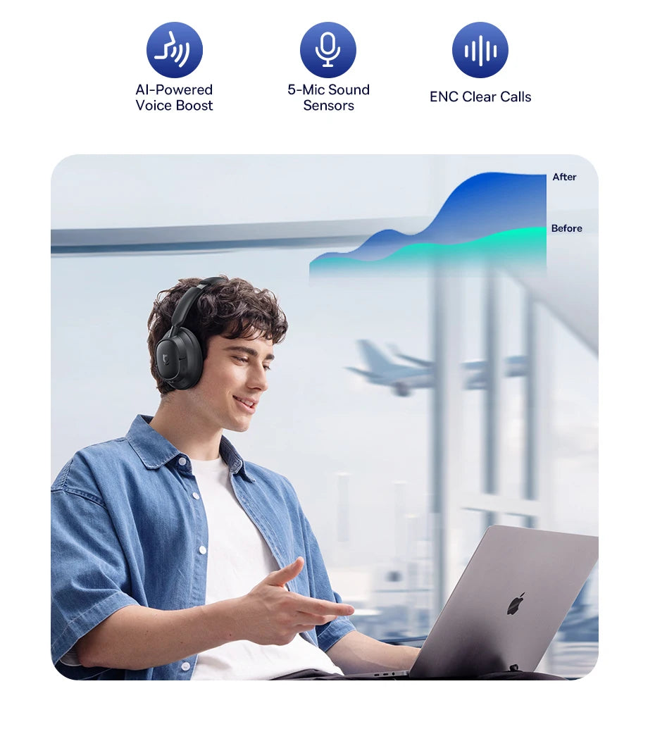 Baseus BH1/EH10 NC ANC Wireless Headphones 45dB Adaptive Hybrid Noise Cancelling Headsets Hi-Res LDAC Headphone Bluetooth 6.0