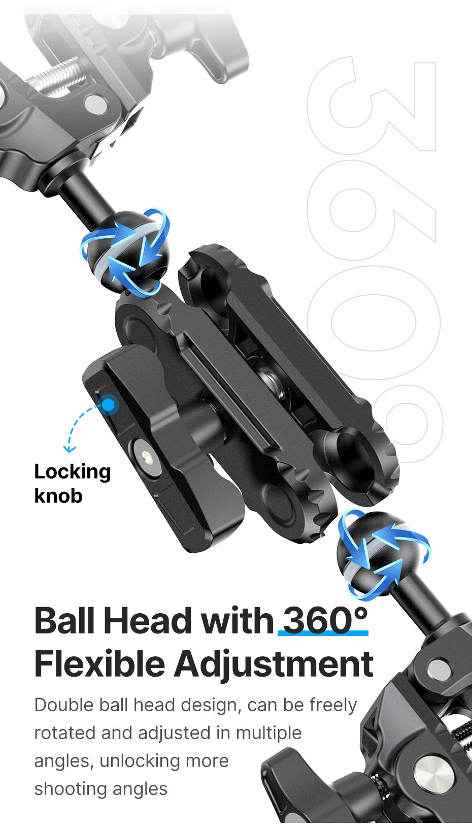 Ulanzi CO17 Super Clamp with 360° Dual-Head Double Clamps Magic Arm Arri Adapter for for Panoramic Camera Umbrella LED Light