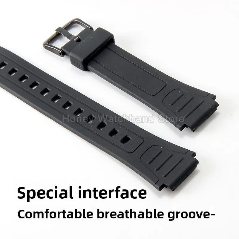 For Casio W-800H F-91W/84/94 Eco Friendly Recycled Resin Watch Strap Black 18mm Convex Fastener Hypoallergenic Quick Release