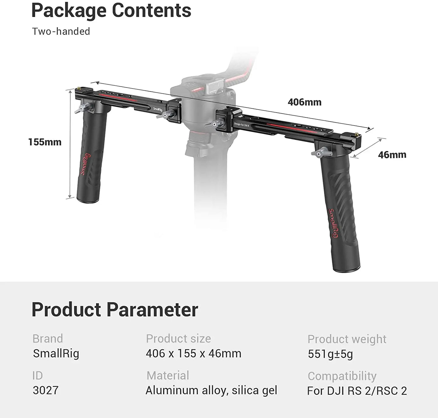 SmallRig Verstellbarer Doppelhandgriff für DJI RS 2 /RSC 2 / RS 3 / RS 3 Pro /RS 4/ RS 4 Pro Gimbal Handheld Stabilizer Monitorhalterung