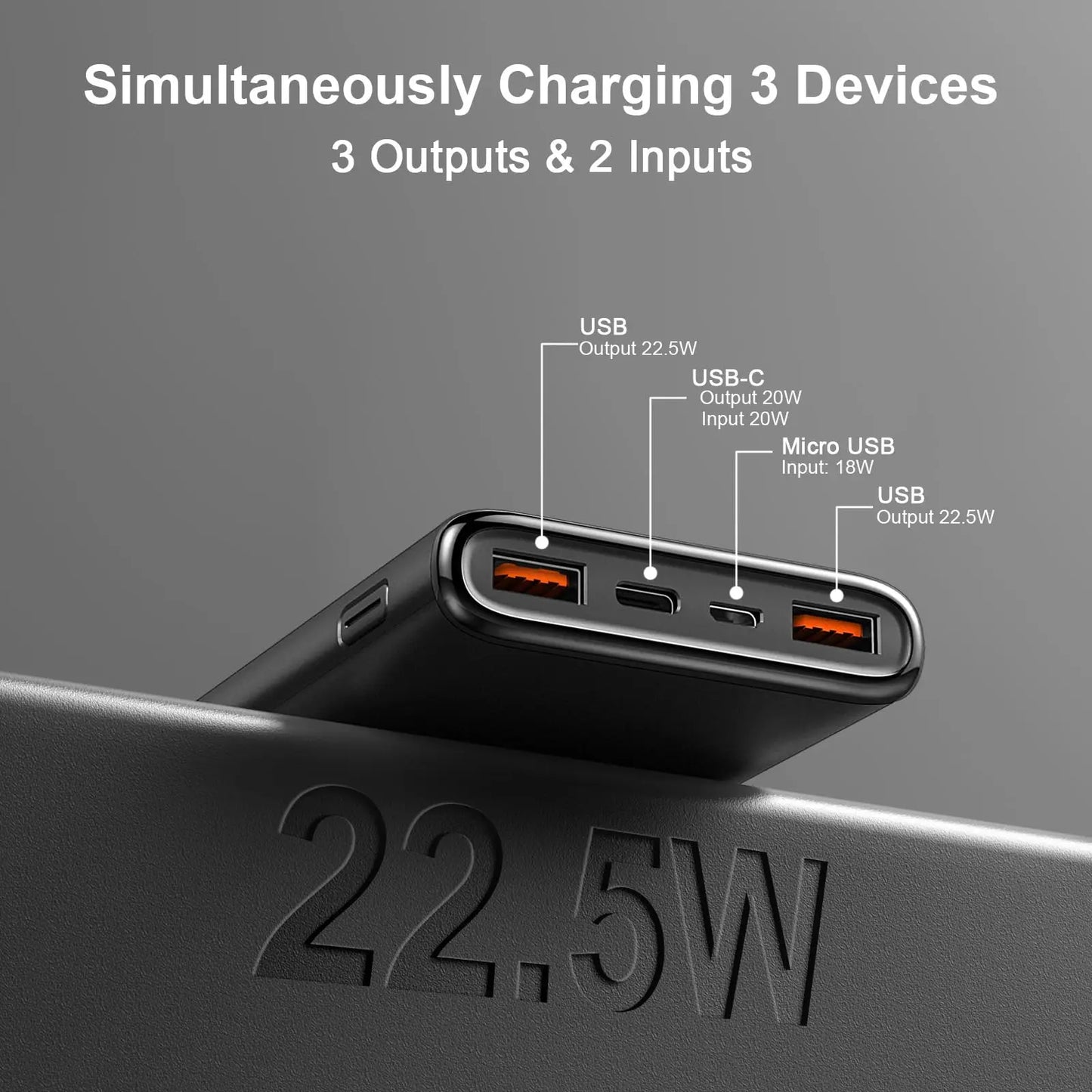 DY201 22.5W Fast Charge Power Bank 10000mAh | USB-C 3 Ports + 8-Layer Protection | LED Display Universal Compatibility.