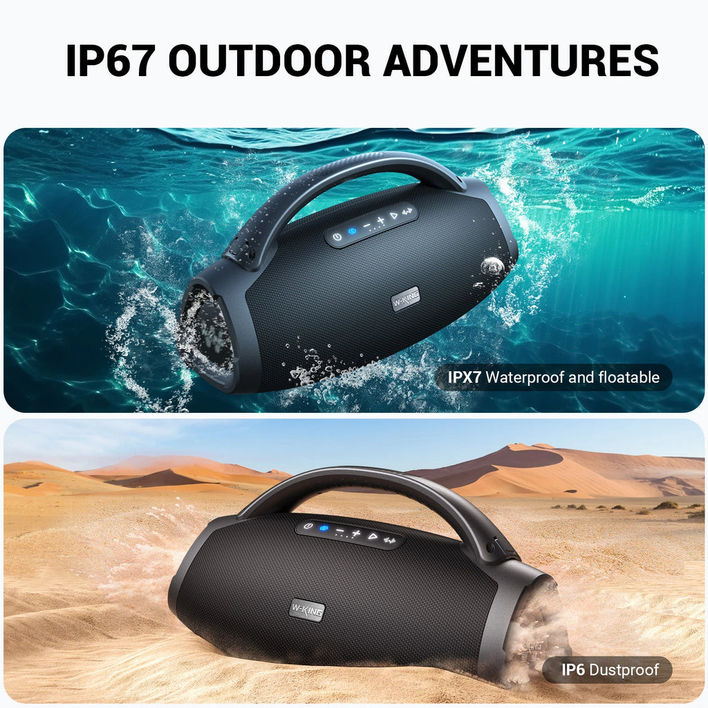 W-KING 330W Peak Wireless Boom Box Large Bluetooth Speaker 7.5" Subwoofer/IPX7 Waterproof Party Massive Bass for Outdoors