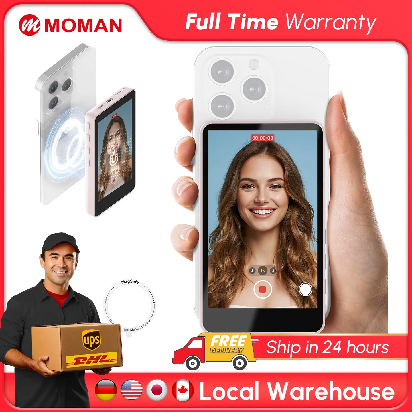SYNCO XView Mobile Phone Selfie Monitor Magnetic Smartphone Vlog Screen for iPhone & Android Rear Camera Wireless 50m 3H Battery