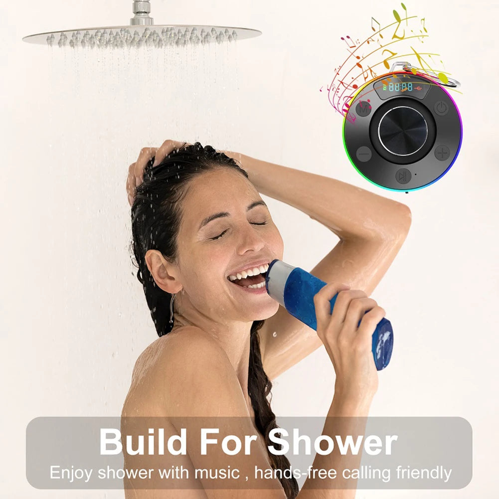 Bluetooth 5.3 Waterproof Shower Speaker with Suction Cup IPX7 for Beach Pool and Bathroom Use with FM Radio