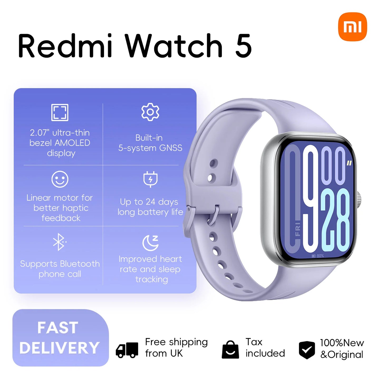 Xiaomi Redmi Watch 5 AMOLED de 2.07" 24 días de batería Llamadas Bluetooth Más de 150 modos deportivos Monitoreo de frecuencia cardíaca y sueño 5ATM GPS