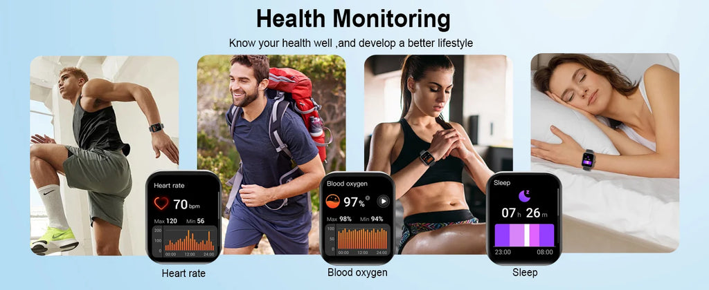 Smart Watch(Answer/Make Calls), 1.96" Smartwatches, Fitness Tracker, Sleep Monitor, Pedometer, 100+ Sport Modes, IP68 Waterproof