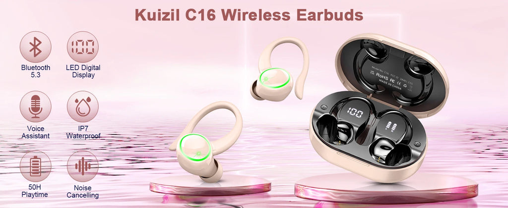 Wireless Earbuds Sports, Bluetooth Headphones 5.3,4 ENC Noise Cancelling Mic, IP7 Waterproof Headset, 48H Playback.