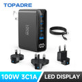 100W USB C Travel Charger, 4-Ports Foldable Travel Adapter Plug Converter With UK/EU/AU Plugs, Fast Charging For IPad iPhone