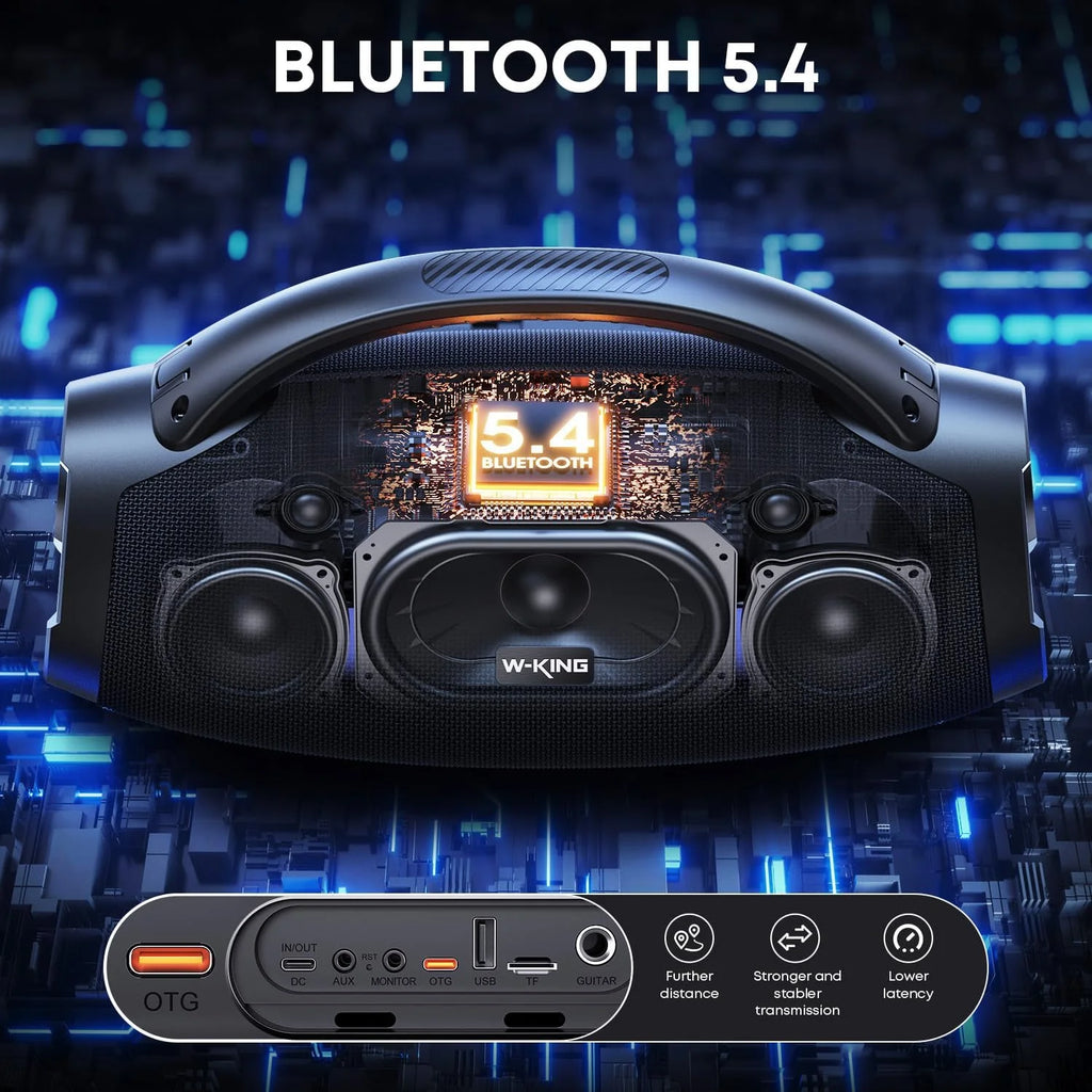 W-KING 330W Peak Wireless Boom Box Large Bluetooth Speaker 7.5" Subwoofer/IPX7 Waterproof Party Massive Bass for Outdoors