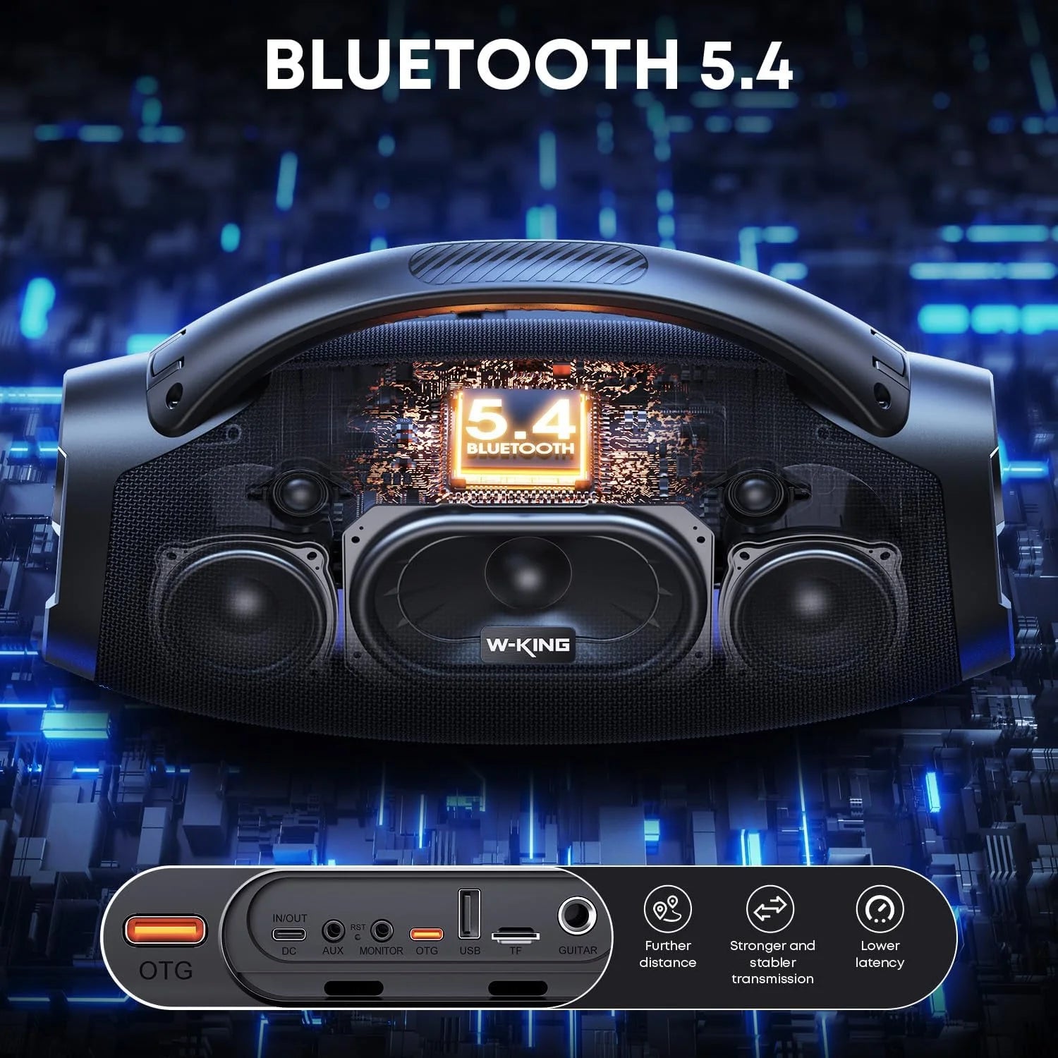 W-KING 330W Peak Wireless Boom Box Large Bluetooth Speaker 7.5" Subwoofer/IPX7 Waterproof Party Massive Bass for Outdoors