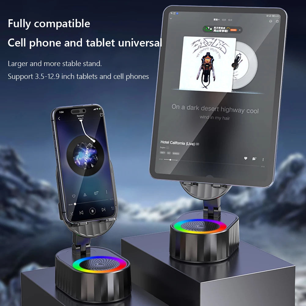 Handy-Ständer mit Powerbank, Telefon-Ladegerät, Lautsprecher, 360 Grad drehbarer Induktions-Handyhalter, multifunktional für Schreibtisch, Schlafzimmer