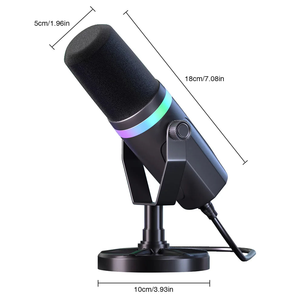 USB XLR Dynamic Gaming Microphone RGB Dynamic Computer Microphone PC Computer Gaming Mic for Streaming Recording