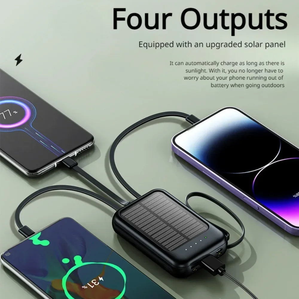 Cargador de Teléfono de Gran Capacidad de Carga Rápida con 3 Cables Incorporados Power Bank para Exteriores Mini Powerbank Celdas Solares Externas 10000mAh