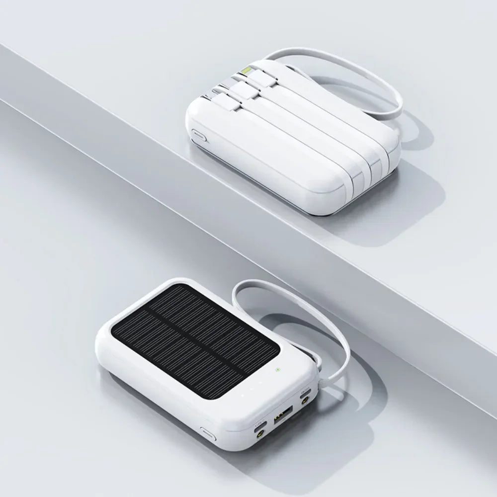 Big Capacity Fast Charging Phone Charger with 3 Built-in Cables Outdoor Power Bank Mini Powerbank External Solar Cells 10000mAh