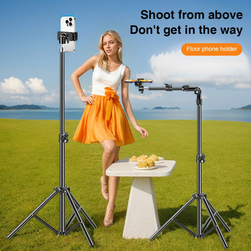 Horizontal Overhead Tripod Adjustable Cell Phone Tripod Stand for Recording/Watching/Vlog