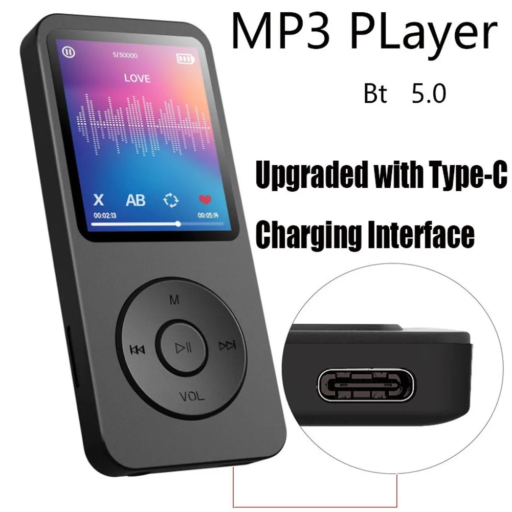 MP3 MP4 Player Bluetooth-Compatible5.0 Music Player 1.8in Color Screen Student Walkman with E-book/FM Radio/Recording