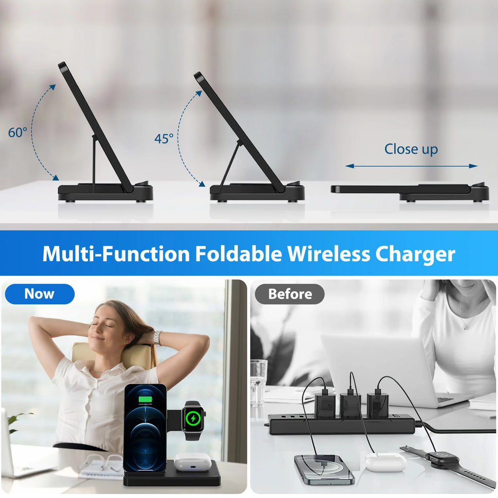3 In 1 Wireless Charging Station Magnetic Fast Charging 18W Foldable For IPhone 16 15 14 13 12 Pro/Pro Max/Plus/Watch & Airpods