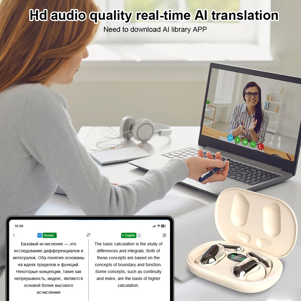 AI Translator Earbuds Real-Time Translators Headphones 144 Languages voice translator Wireless Bluetooth Earphones For Travel