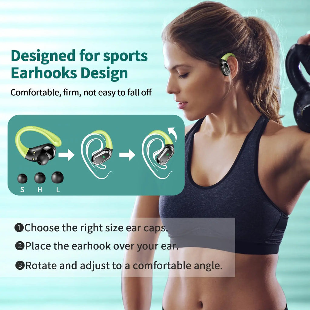 Wireless Earbuds, Bluetooth 5.3 Headphones Sports Headphones In Ear with ENC Noise Cancelling Mic, 50H Playback , LED Display.