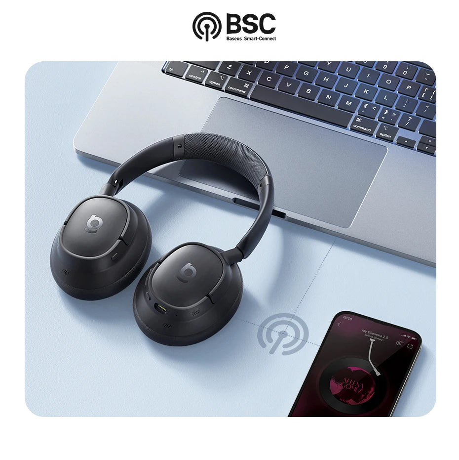 Baseus BH1/EH10 NC ANC Wireless Headphones 45dB Adaptive Hybrid Noise Cancelling Headsets Hi-Res LDAC Headphone Bluetooth 6.0