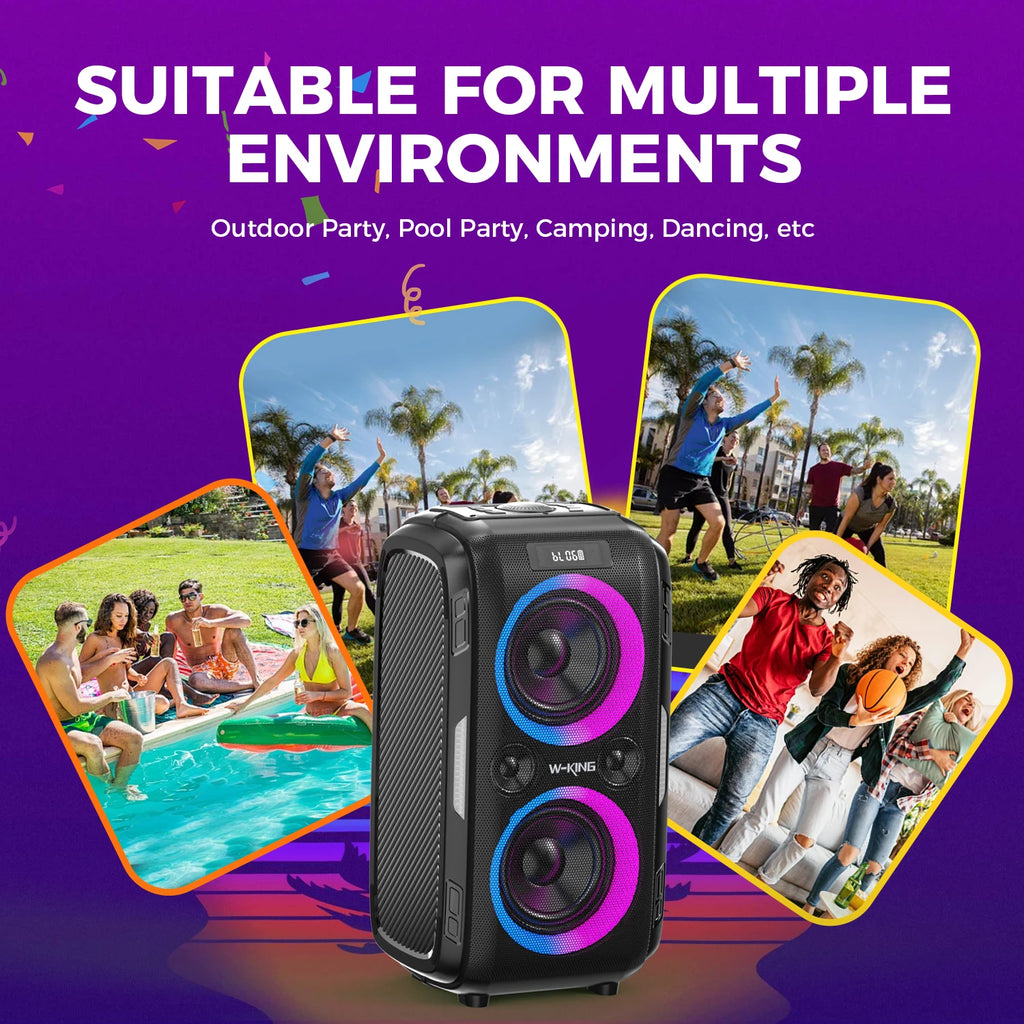 W-KING 250W MAX Party Wireless Bluetooth Speaker Portable Speaker 12 Custom Deep Bass Powerful Boom Box Design with USB Playback