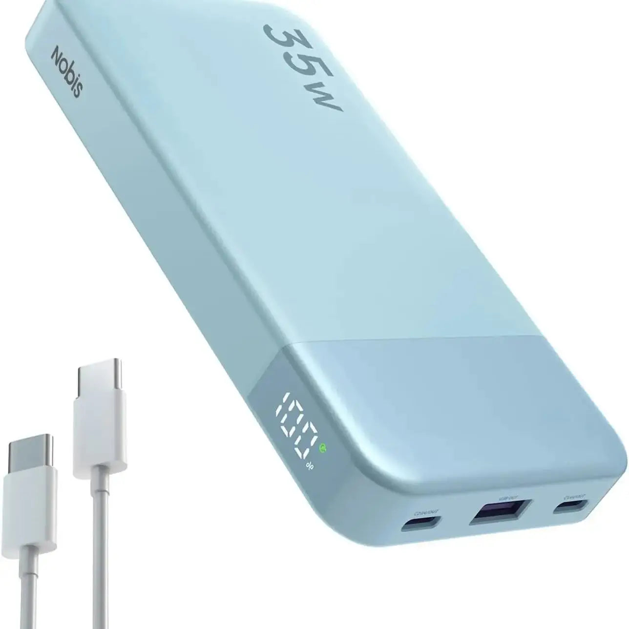 NOBIS N3510 Slim Powerbank 10000mAh Mini Hosentaschenformat Kleiner Tragbarer Externer Akku 35W Schnellladung für iPhone