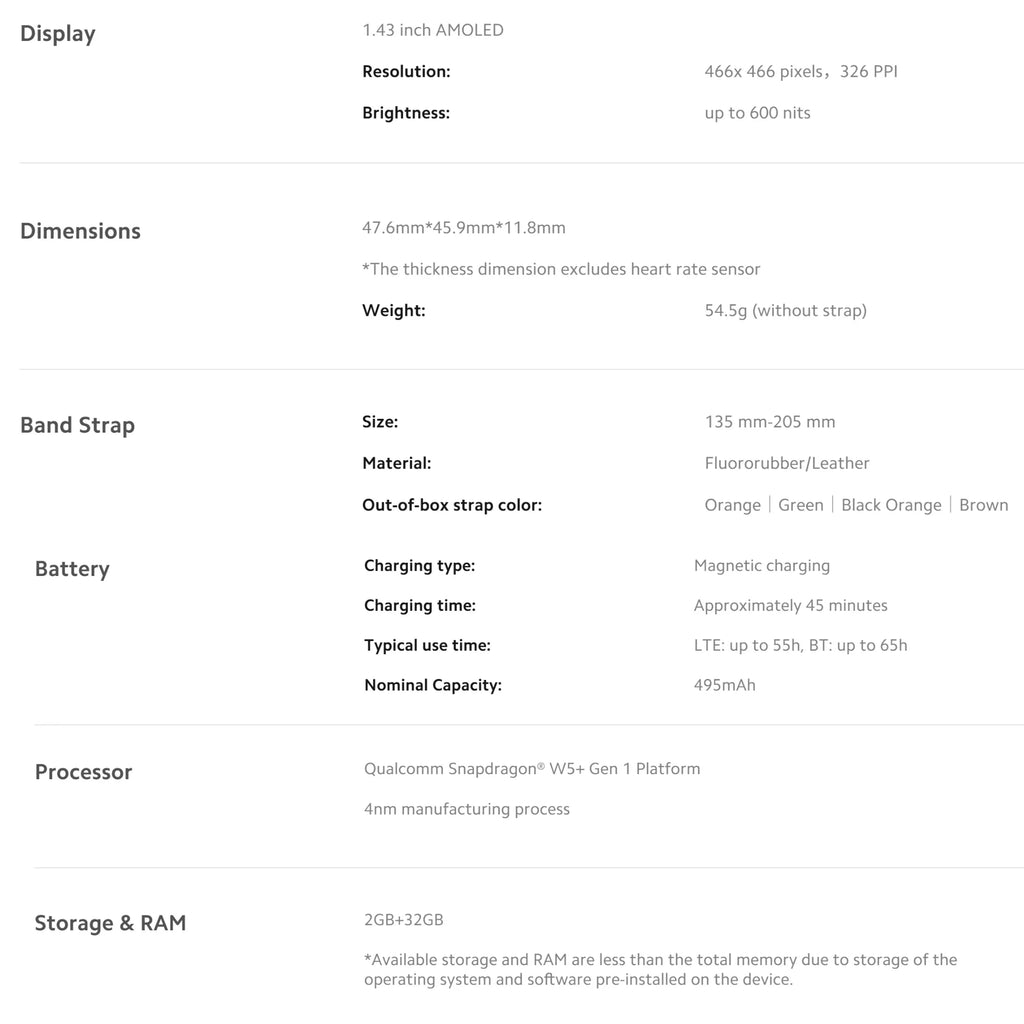Xiaomi Watch 2 Pro, 2GB 32GB 1.43" AMOLED Display 326 PPI 150+ Sports Modes Qualcomm Snapdragon W5+ Gen 1 Magnetic Charge 54.5g