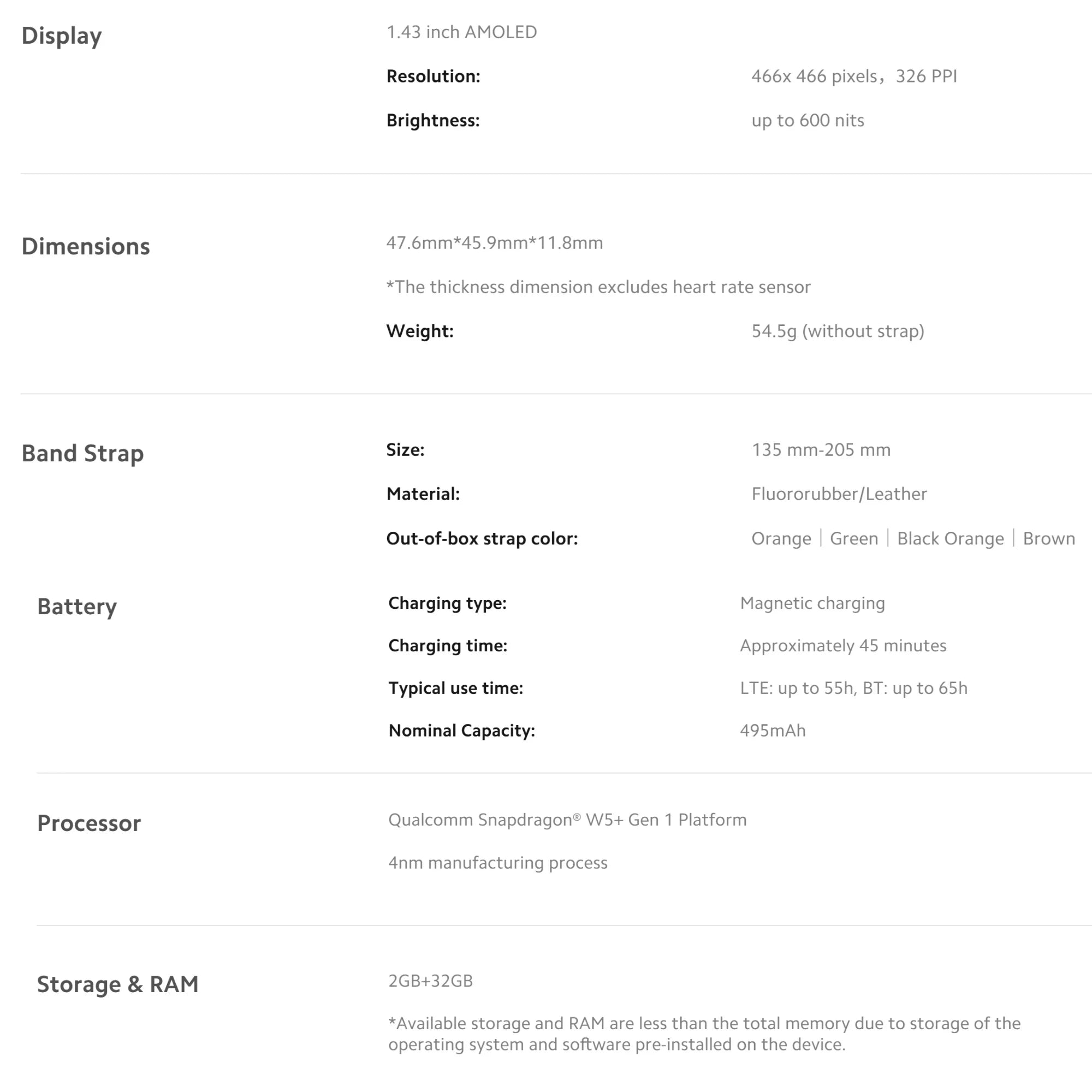 Xiaomi Watch 2 Pro, 2GB 32GB 1.43" AMOLED Display 326 PPI 150+ Sports Modes Qualcomm Snapdragon W5+ Gen 1 Magnetic Charge 54.5g