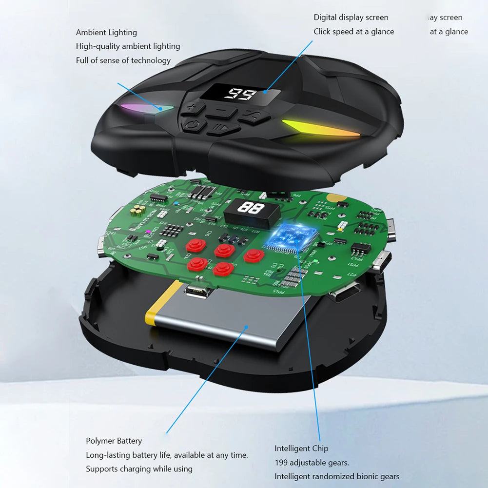 Mobile Phone Screen Auto Clicker with Digital Display & RGB Light Phone Auto Clicker for Games Live Broadcasts Deal Reward Tasks
