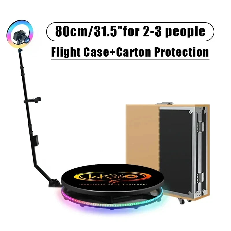 MWE 360 Photo Booth Machine for Parties with Extra Battery Logo Customization Software APP Remote Automatic 360 Spin Camera