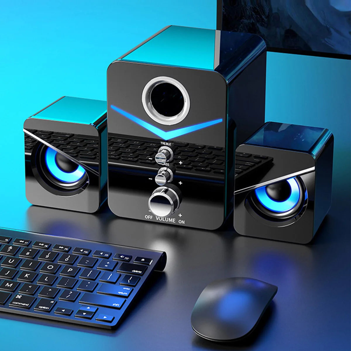 Computer Speakers System Stereo Bass Subwoofer For  Desktop Laptop USB Wired Desktop PC Speaker With RGB LED Light 3.5mm Jack