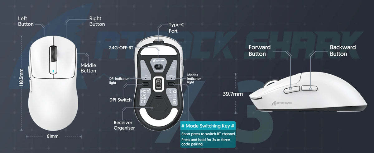 Wireless Gaming Mouse, 49g Tri-Mode,PAW3395 26K DPI Sensor, 200h Battery Life,5 Programmable Buttons
