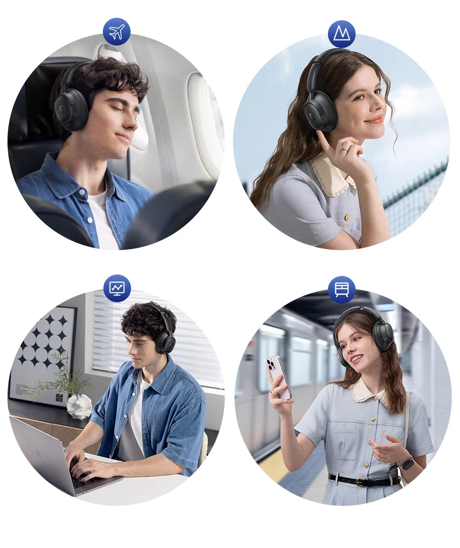 Baseus BH1/EH10 NC ANC Wireless Headphones 45dB Adaptive Hybrid Noise Cancelling Headsets Hi-Res LDAC Headphone Bluetooth 6.0