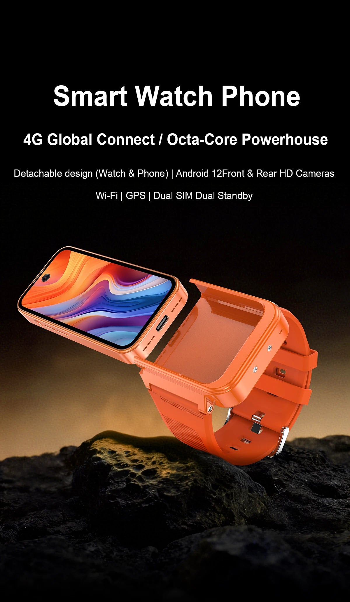 PG999 Smartwatch Phone Touch Screen 4G Wi-Fi GPS Dual SIM Dual StandbGlobal Connect Octa-Core Powerhouse HD Cameras Android 12