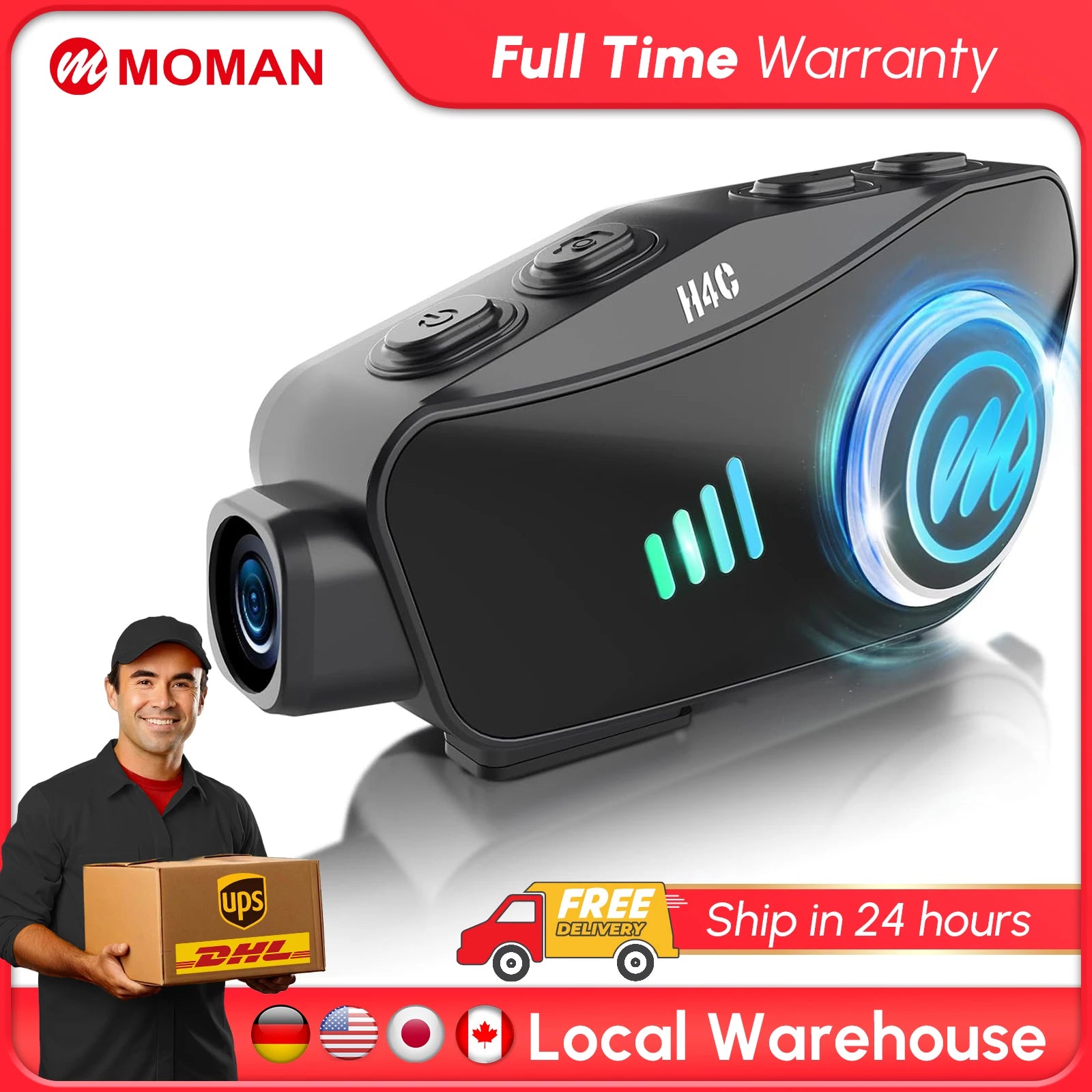 Moman H4C Motorcycle Helmet Headset with Camera H4C with 【1080P Camera】120° Wide Angle 360° Recording with 32G TF Card
