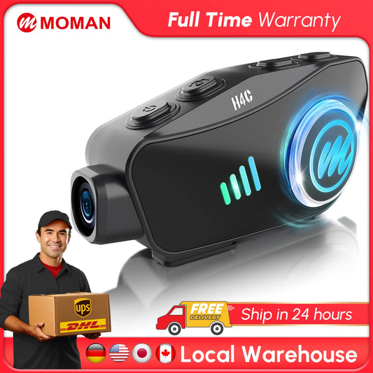 Moman H4C Motorradhelm-Headset mit Kamera H4C mit 【1080P Kamera】120° Weitwinkel 360° Aufzeichnung mit 32G TF-Karte