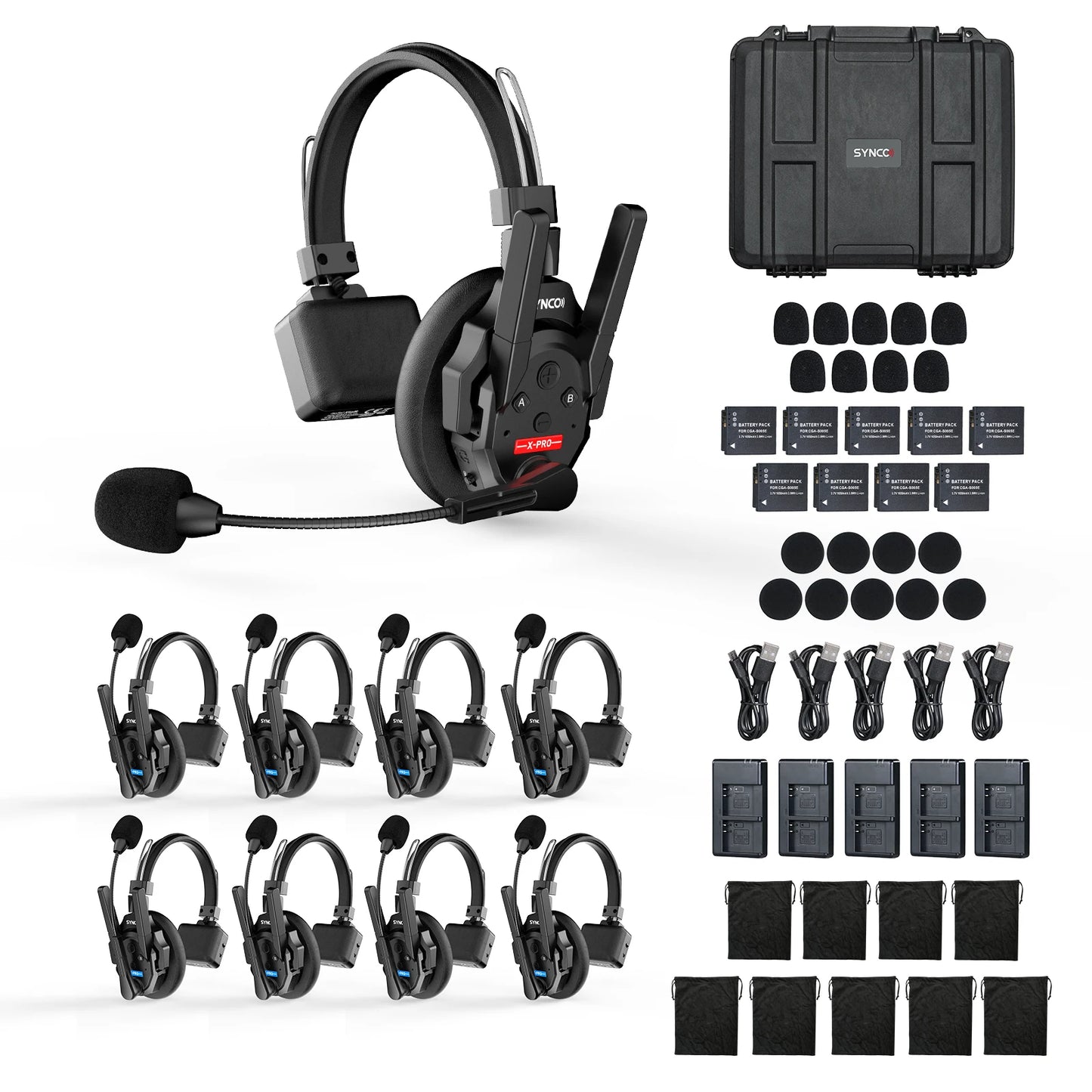 SYNCO XTALK XPRO 2.4G Drahtloses Intercom-Headset 500m 5-Personen-Kommunikation Rauschunterdrückung für Live-Übertragung & Videoaufnahmen