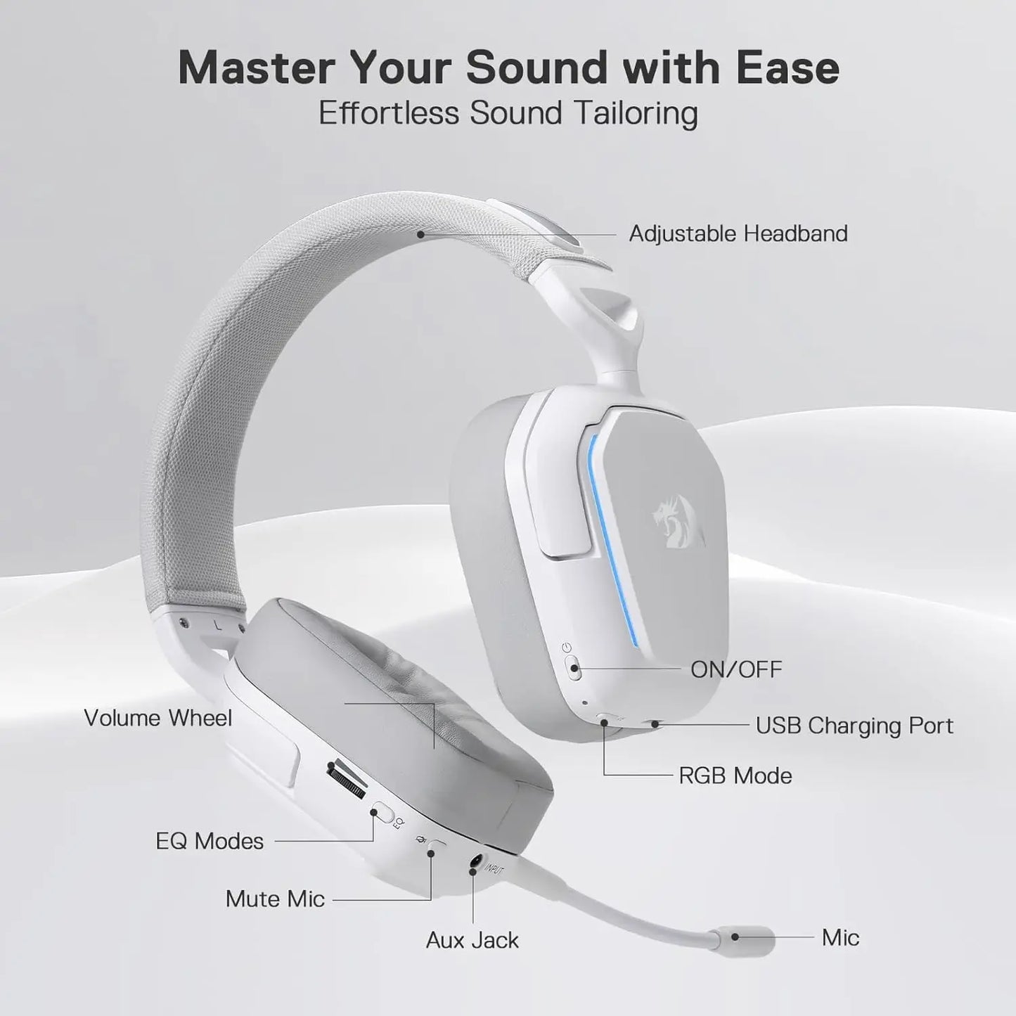 Redragon H868 3-Modus Kabelloses RGB 7.1 Surround Sound Gaming Headset mit Geräuschunterdrückendem Mikrofon, Over-Ear-Kopfhörer