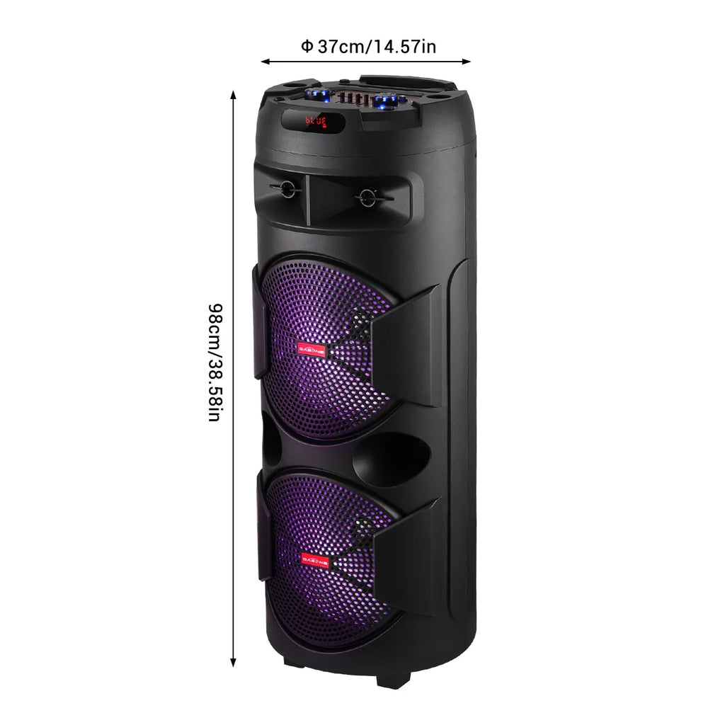 9000W Dual 12 inch Subwoofer Bluetooth Party Speaker With RGB Lights, FM Radio, USB/TF Playback, TWS Pairing, Long Playtime