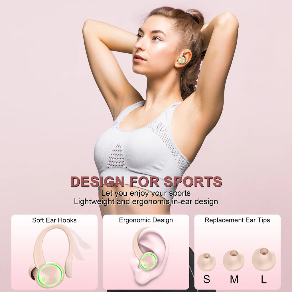 Wireless Earbuds Sports, Bluetooth Headphones 5.3,4 ENC Noise Cancelling Mic, IP7 Waterproof Headset, 48H Playback.