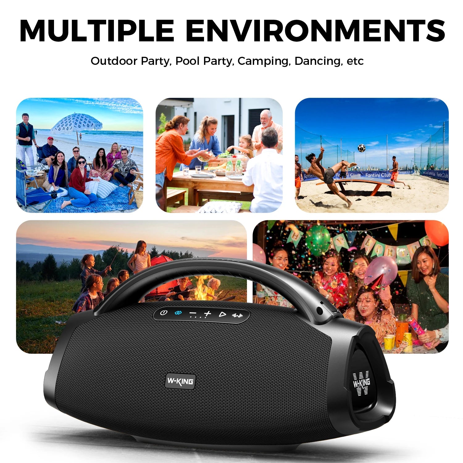 W-KING 330W Peak Wireless Boom Box Large Bluetooth Speaker 7.5" Subwoofer/IPX7 Waterproof Party Massive Bass for Outdoors