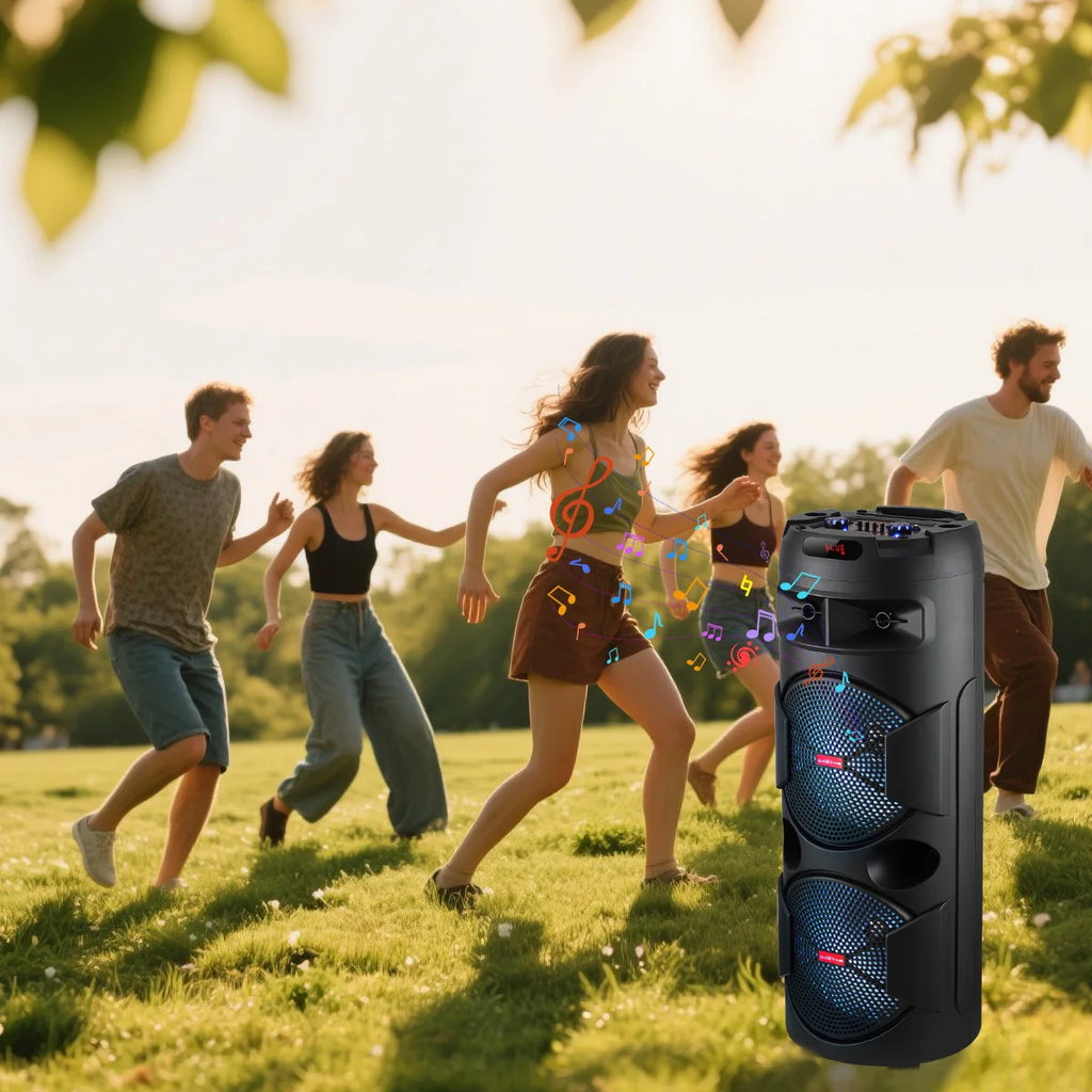9000W Dual 12 inch Subwoofer Bluetooth Party Speaker With RGB Lights, FM Radio, USB/TF Playback, TWS Pairing, Long Playtime
