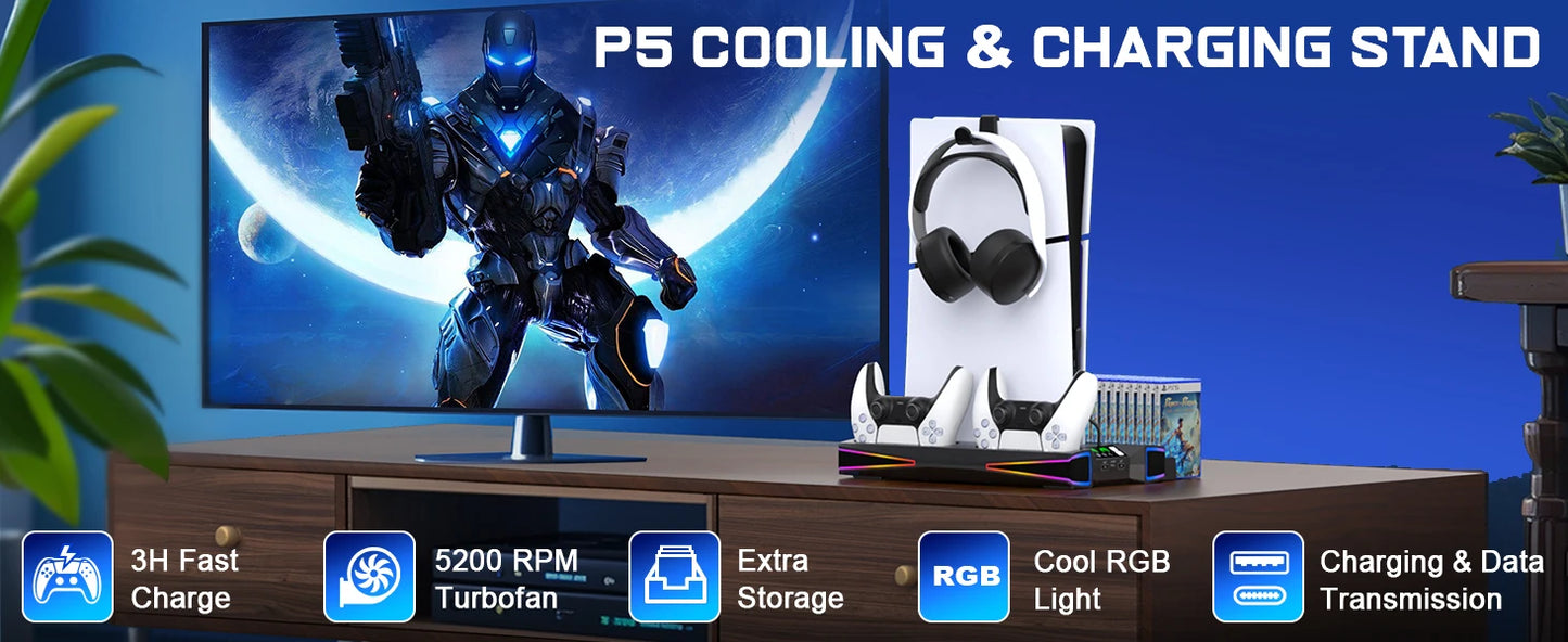 BEBONCOOL S7001 Vertical Stand For NEW PlayStation 5 Slim/PlayStation 5 Cooling Station Notebook-Grade Cooler PS5 Charger